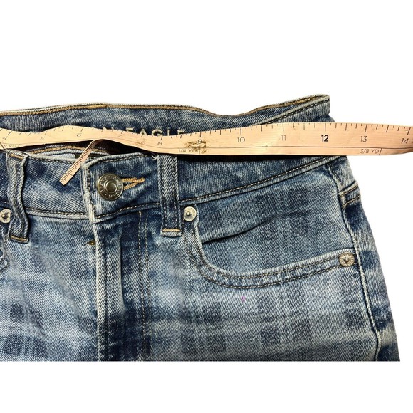 American Eagle Jeans Women Size 00R Blue Medium Wash Plaid Print Stretch 90s Y2K - Picture 10 of 16